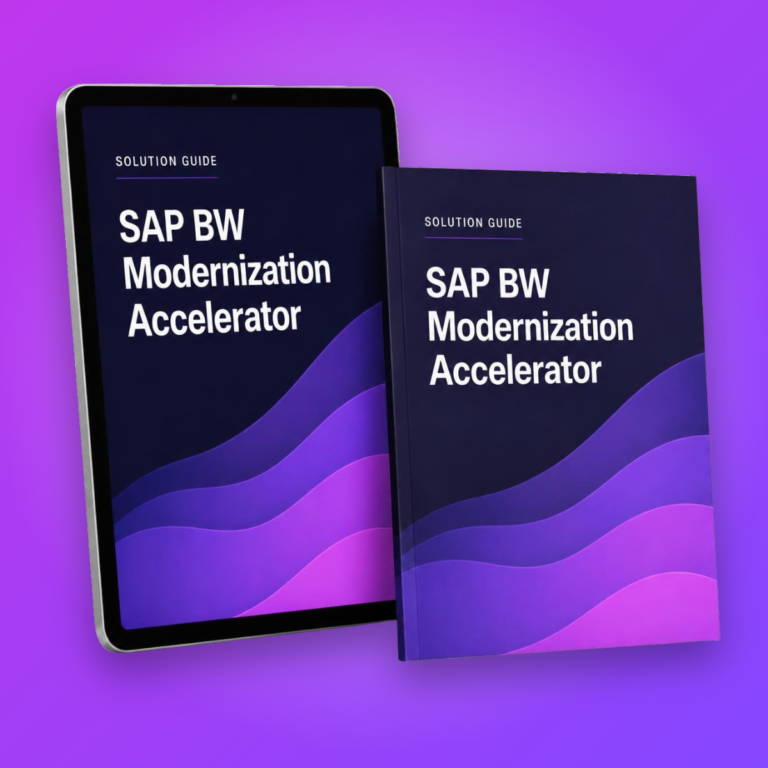 SAP BW Modernization Accelerator solution guide on an iPad and in print
